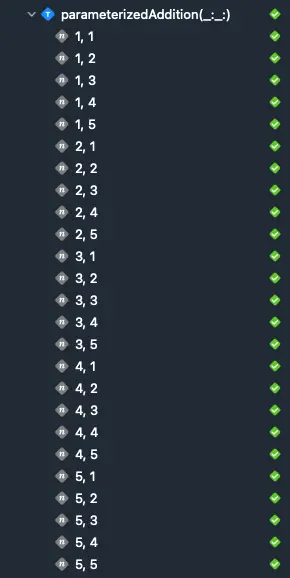 Running parameterized tests with multiple arguments